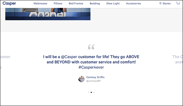 Casper landing page testimonials