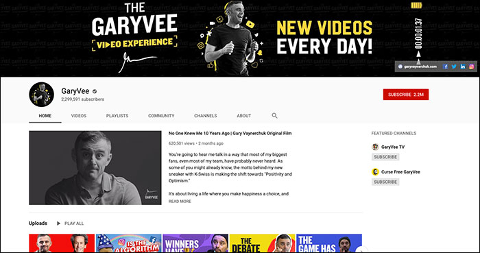Gary Vee YouTube page