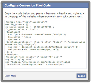 Configuring a Facebook Conversion Pixel