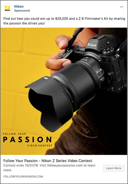  Nikon advertisement for Find your Passion Contest to reveal advancement of marketing messaging.