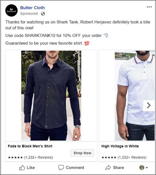 Another retargeting ad for Buttercloth on Facebook