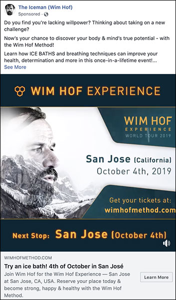  Wim Hof advertisement that might be adjusted for a vacation advertisement