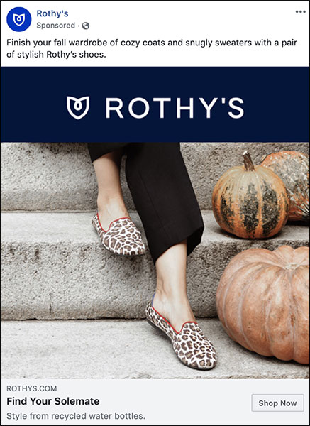 Rothy's ad that has a fall theme for their seasonal marketing strategy