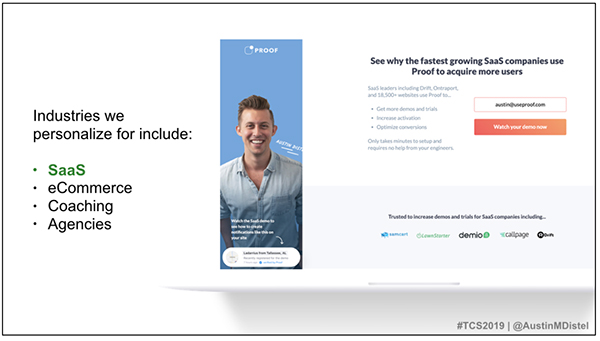 Proof's website page for SaaS companies with header: See why the fastest growing SaaS companies use Proof to acquire more users