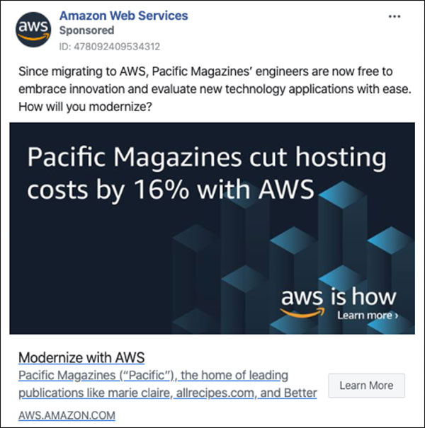 Amazon Web Services Facebook ad