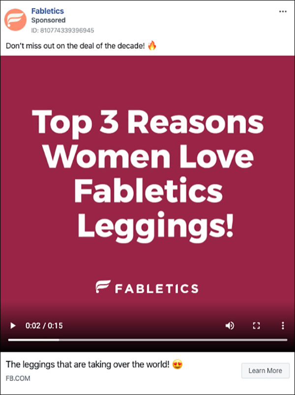 Fabletics Facebook Ad