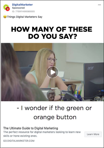 Facebook ad TOFU video ad