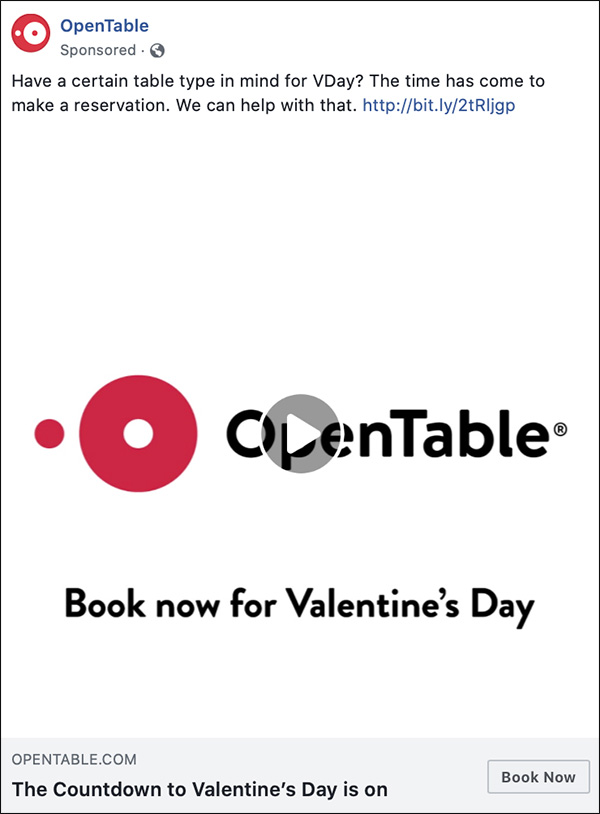 OpenTable Facebook ad