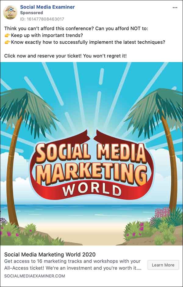 Social Media Examiner Facebook ad