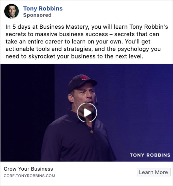 Tony Robbins Facebook ad