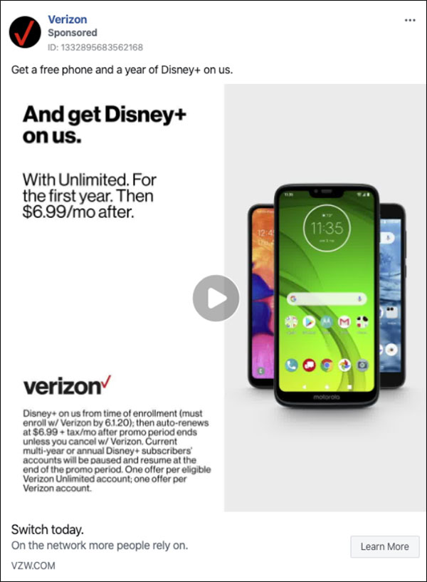 Verizon Facebook ad