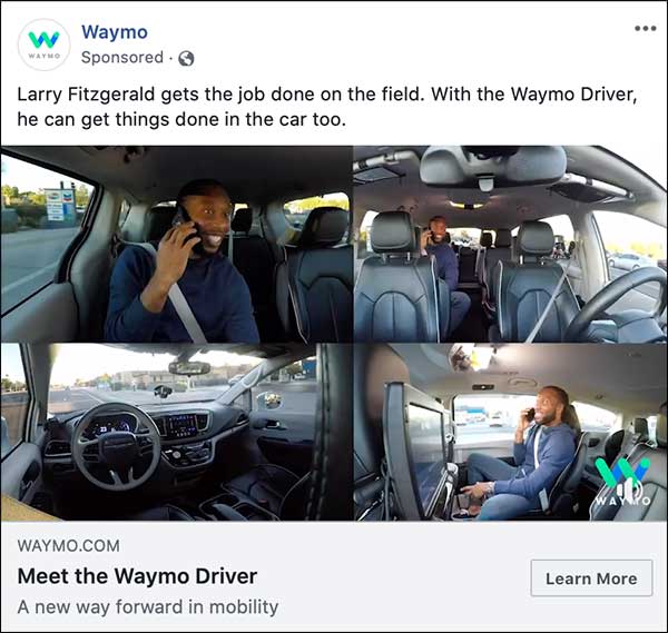 Waymo Facebook ad