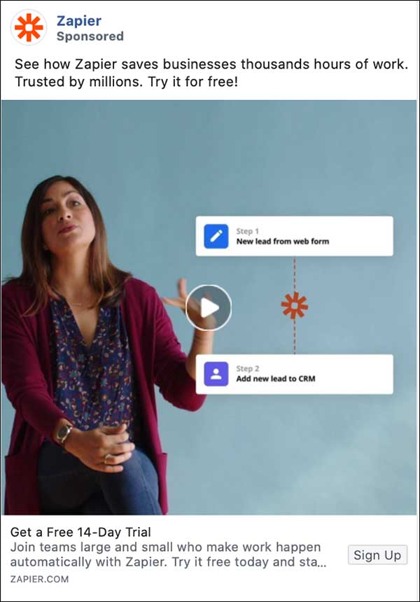 Zapier Facebook ad