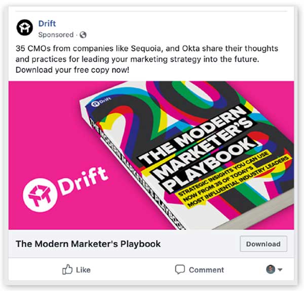 Drift Facebook ad with a bright pink background