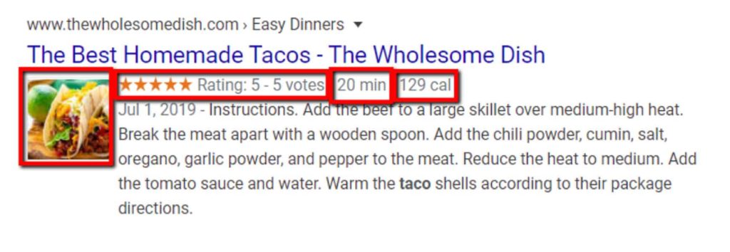 Search results for the best homemade taco dish with a photo of tacos