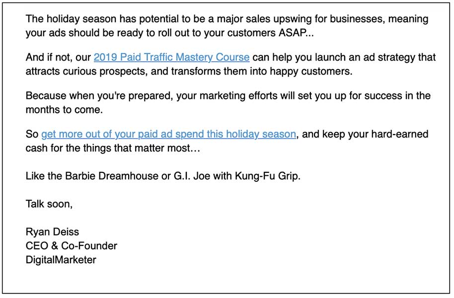 DigitalMarketer email example using comedy