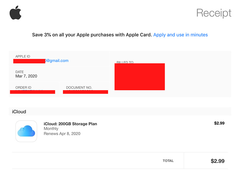 An example of Apple's transaction email