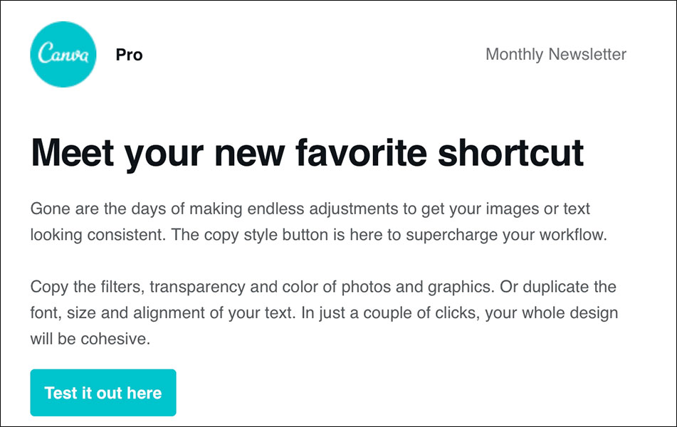 Canva's promotional email for a new feature