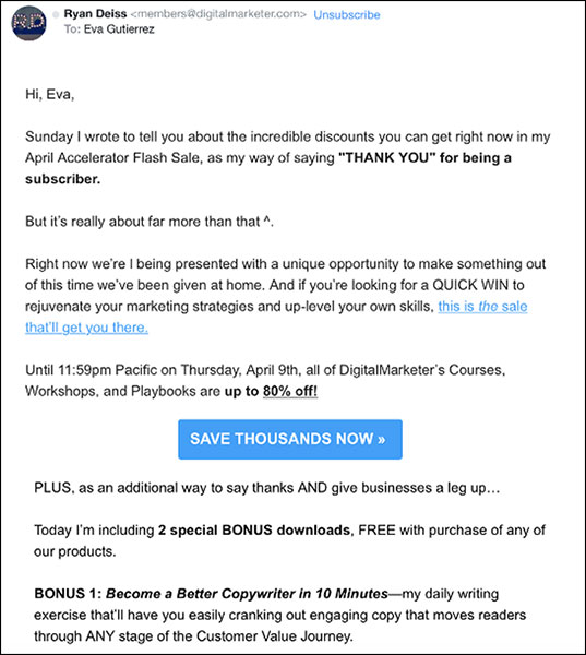 Example of a DM broadcast email