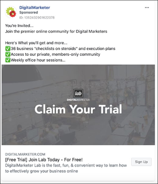 The DigitalMarketer Request your trial version. Facebook ad