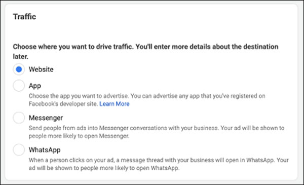 Facebook traffic options