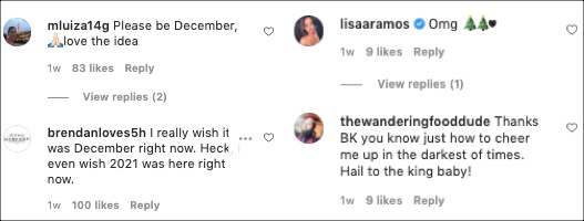 comments on the Burger King post about how people wish it was December and how this post has cheered them up.
