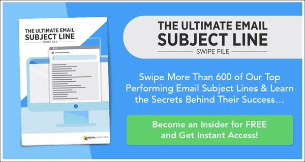 A screenshot of an offer from DigitalMarketer: offering the Ultimate Email Subject Line Swipe File if you sign up to be an Insider