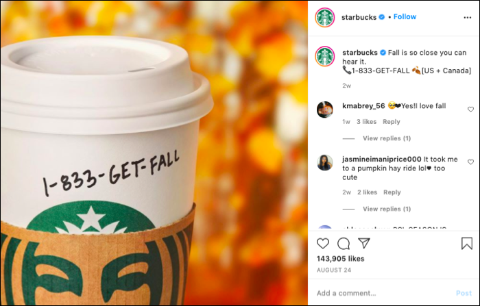 Fall hotline from Starbucks