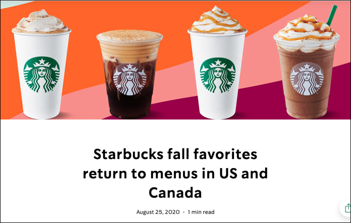 Starbucks releasing their fall menu