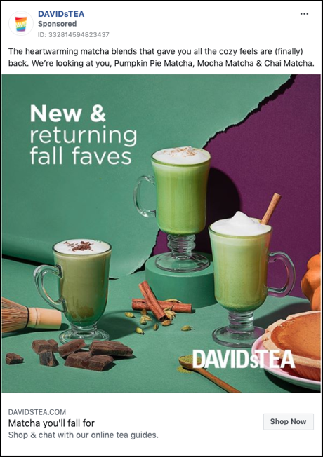 David's Tea Facebook ad for fall teas