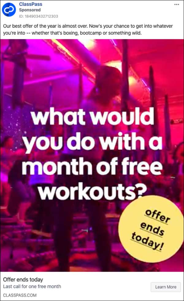 ClassPass Facebook Ad