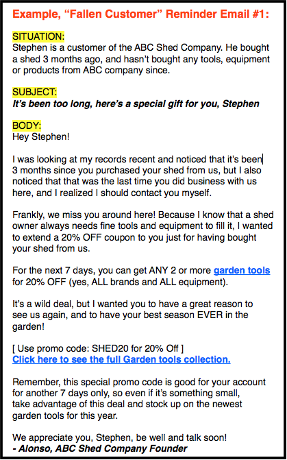 Fallen Customer Email Campaign