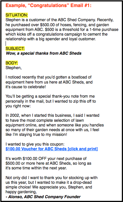 Example Congratulatory Email Campaign