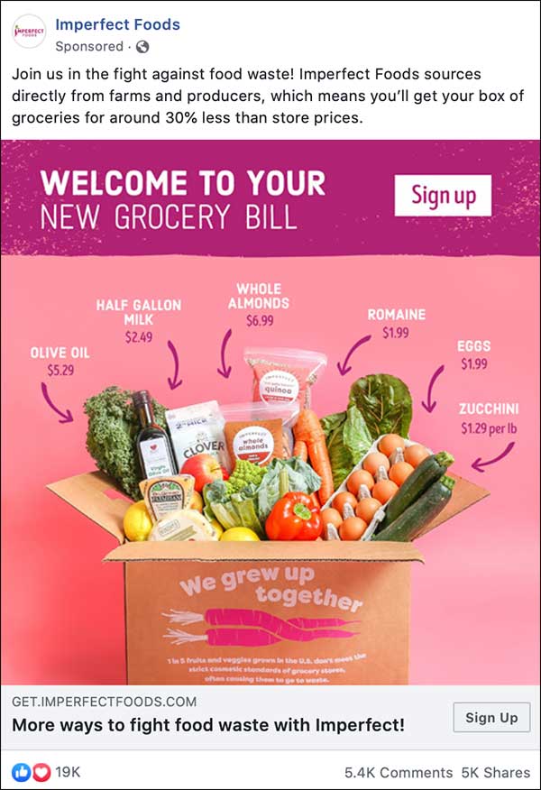 Imperfect Foods Facebook ad
