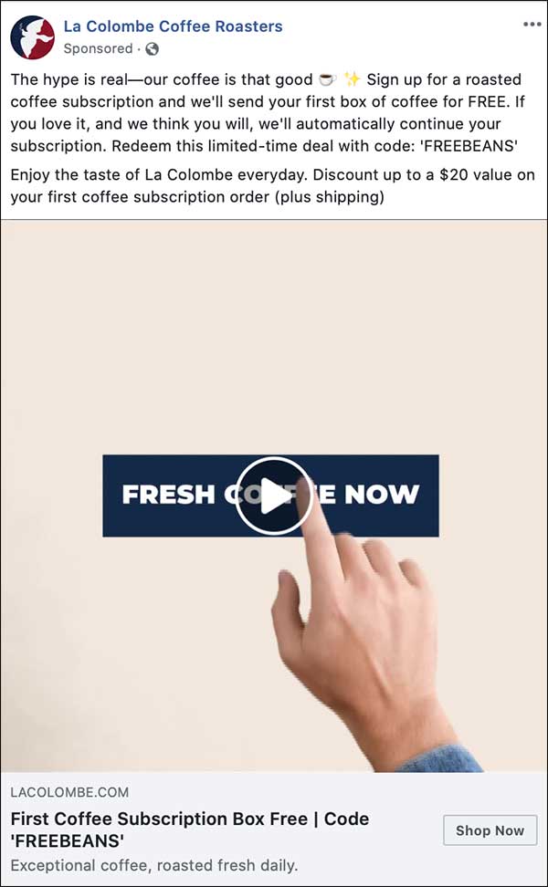 La Colombe Coffee Roasters Facebook ad