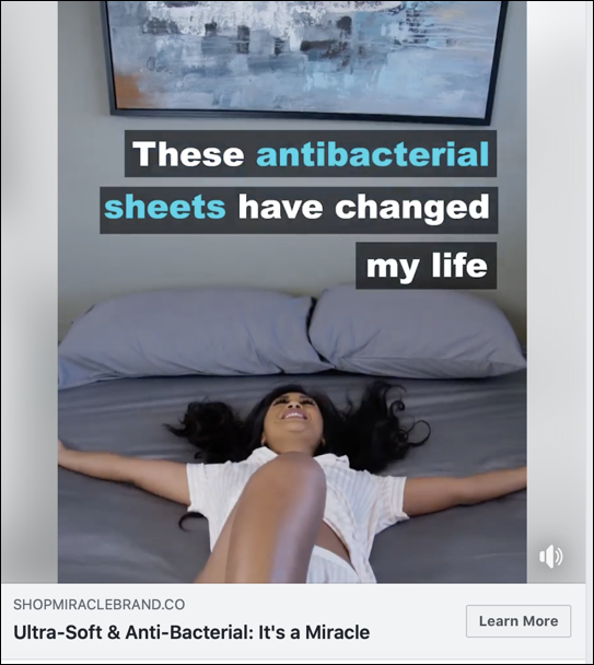 Ad for miracle brand anti-bacterial sheets that mentions the sheets have "changed their mind"