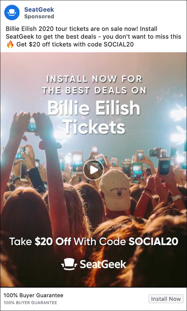 SeatGeek Facebook ad