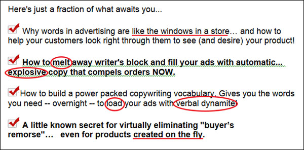 Copy containing several sensory language examples