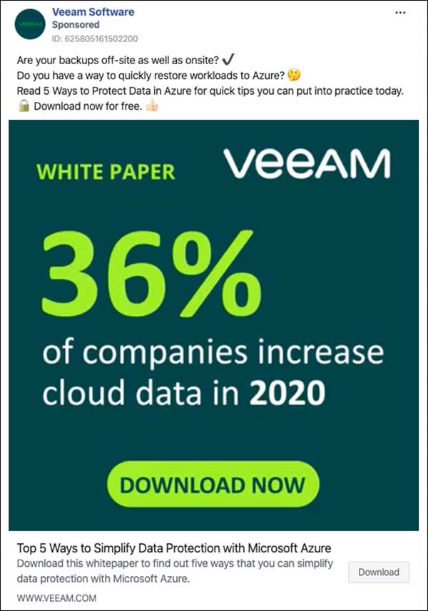 Veeam Facebook ad