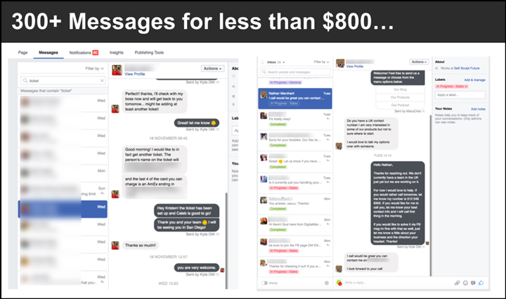 Examples of conversations between leads and members of our sales team