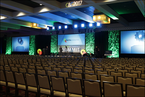 The stage in the DigitalMarketer ballroom at Content & Commerce Summit 2017