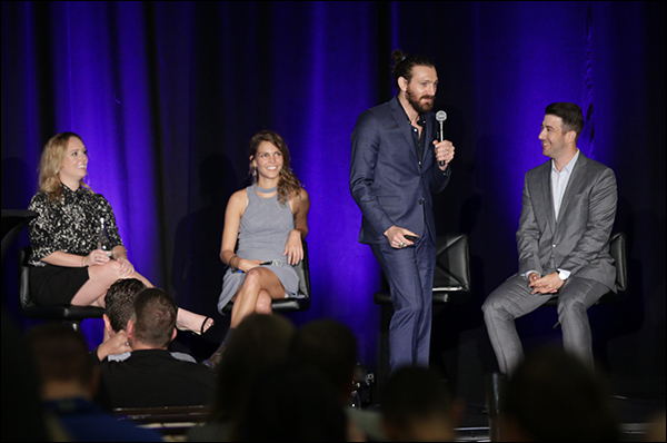 The panel on stage at Content & Commerce Summit 2017. Left to right: Molly Pittman, Tracey Wallace, Ezra Firestone, and Richard Lindner.