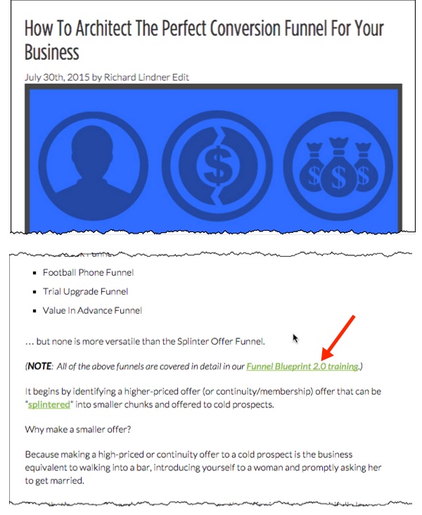 Blog post call to action to a high dollar product