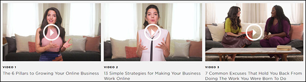 Videos on Marie Forleo's affiliate info page