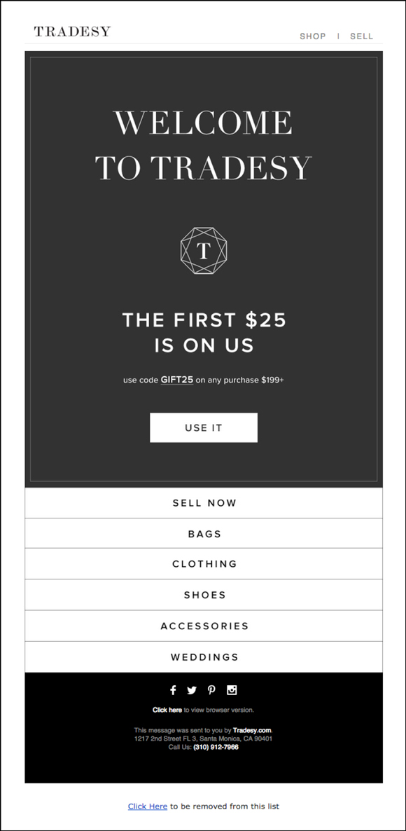 Tradesy welcome email