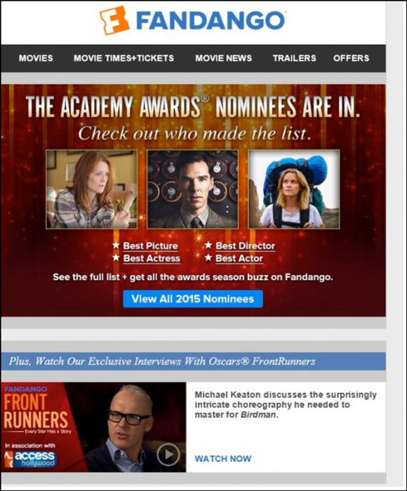 Fandango lead nurture email