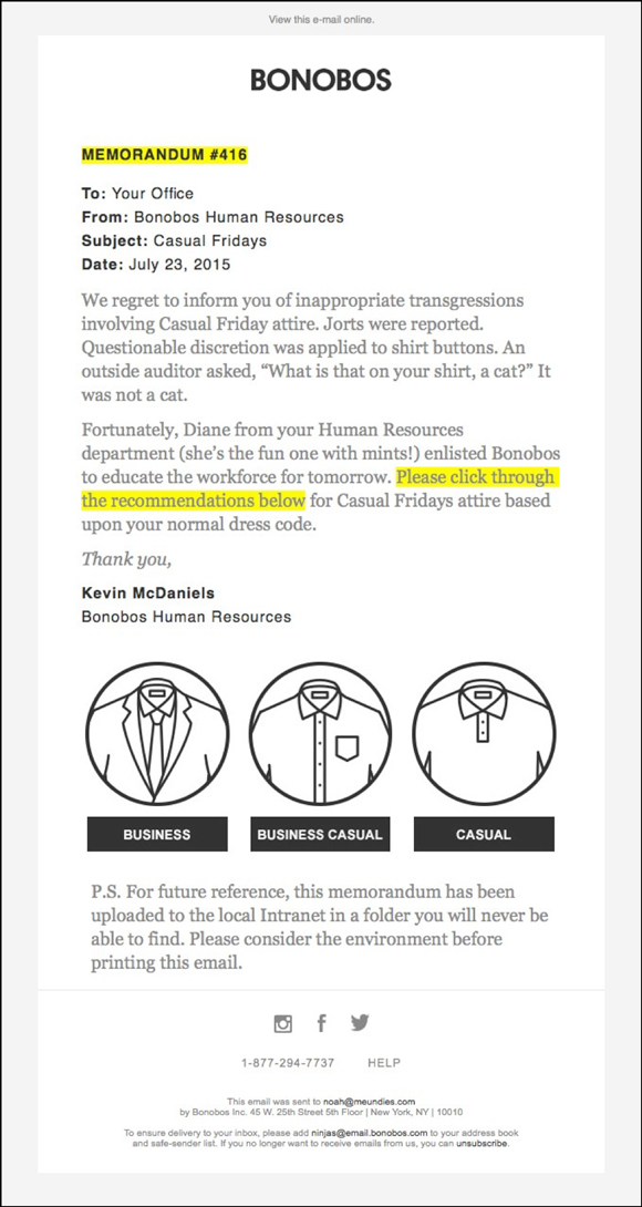 Bonobos promotional email