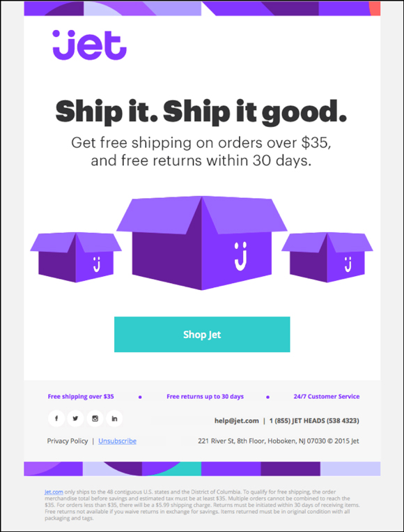 Jet promotional email
