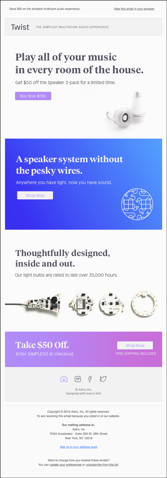 Twist promotional email