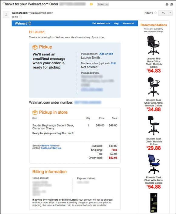 Walmart transactional email
